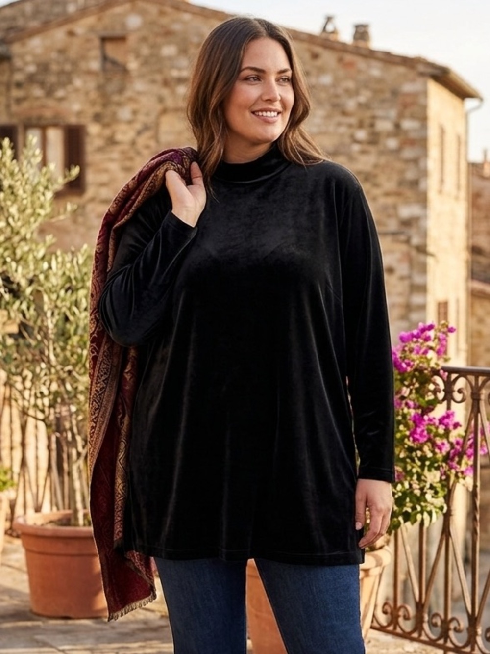 Take 50% OFF- Bechamel Black Velvet Mock Neck, Size-XL